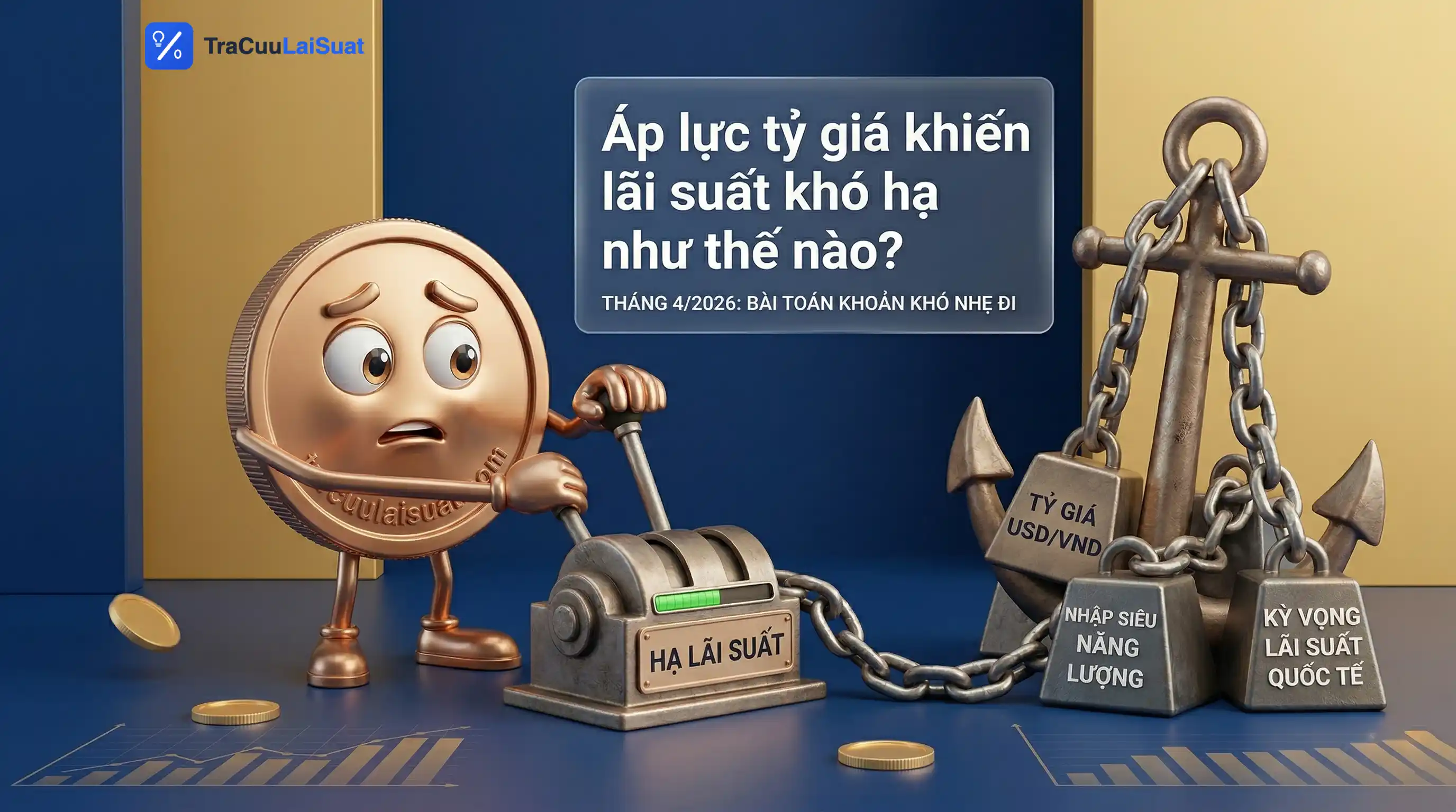 Biểu đồ và hình minh họa cho áp lực tỷ giá USD VND tác động đến lãi suất