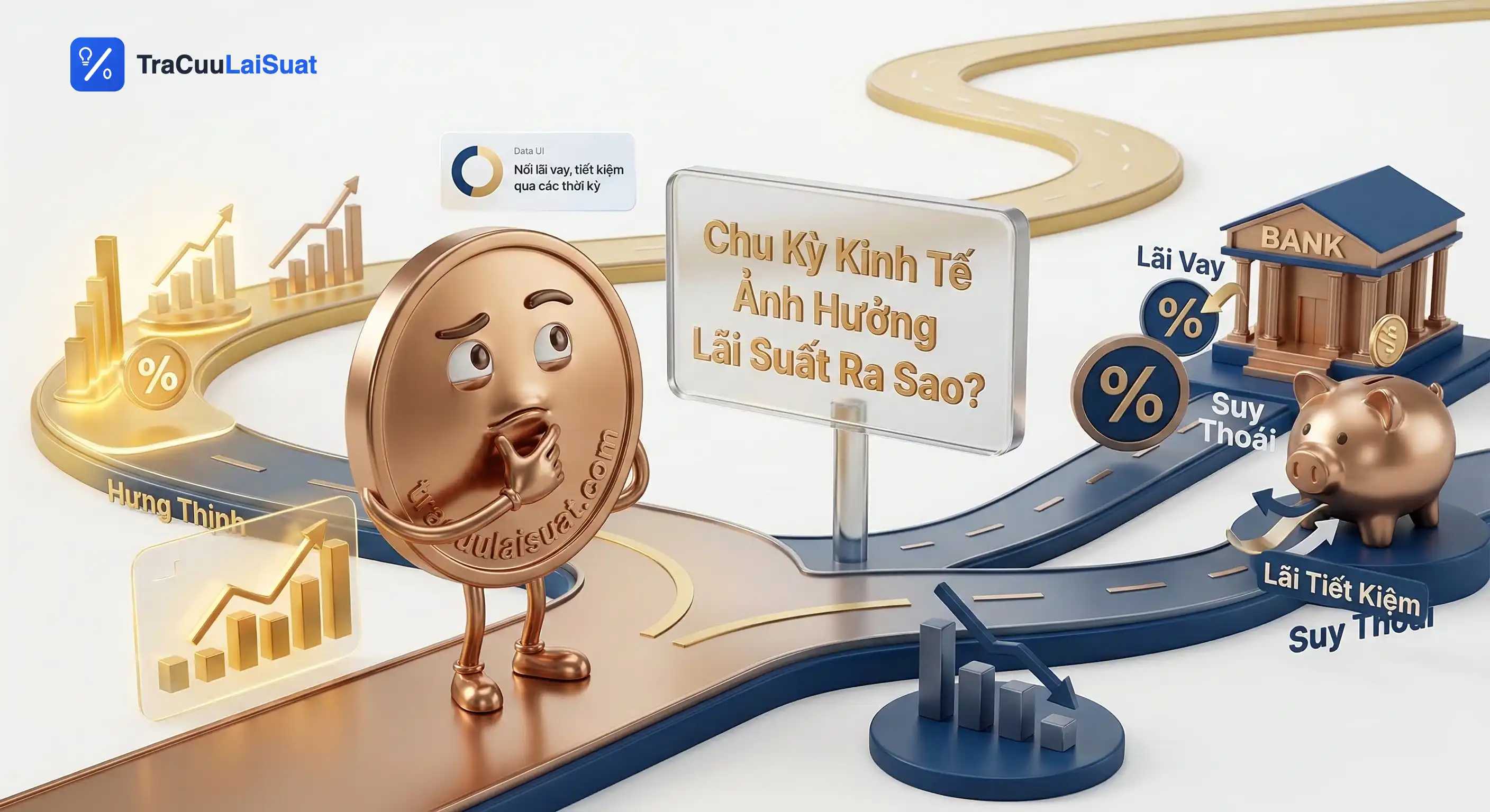 Minh họa chu kỳ kinh tế và tác động đến lãi suất ngân hàng